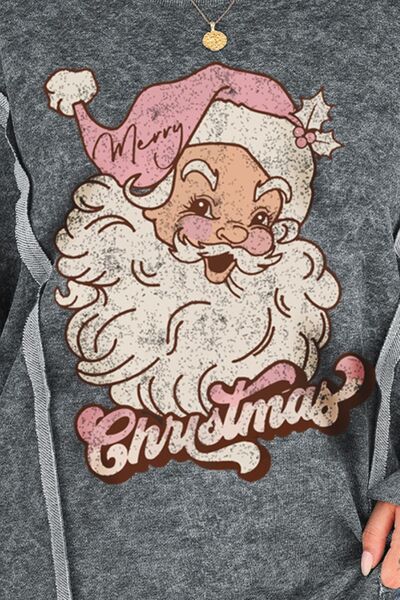 Plus Size Santa Graphic Exposed Seam Long Sleeve Sweatshirt