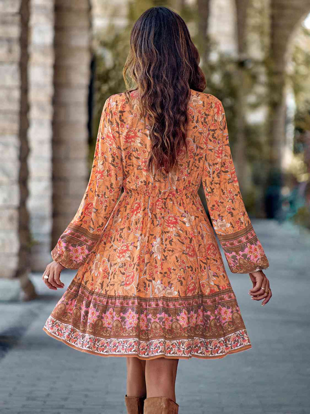 Bohemian V-Neck Long Sleeve Dress