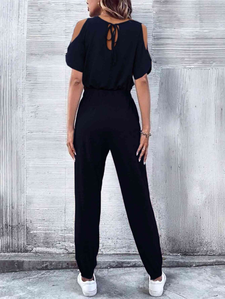 V-Neck Cold-Shoulder Jumpsuit with Pockets