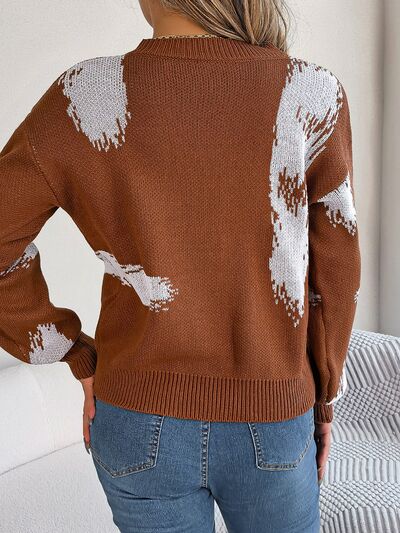 Contrast V-Neck Long Sleeve Sweater