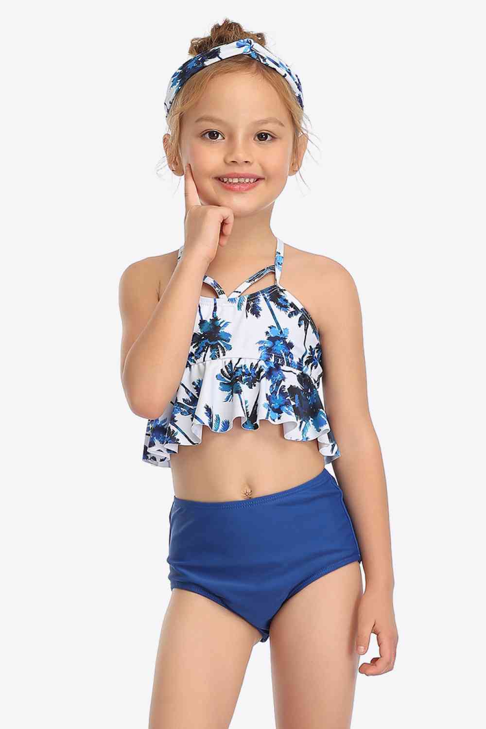 Botanical Print Crisscross Ruffled Two-Piece Swim Set