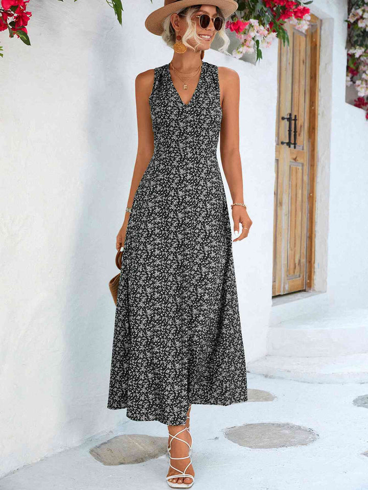 Printed Open Back Sleeveless Maxi Dress