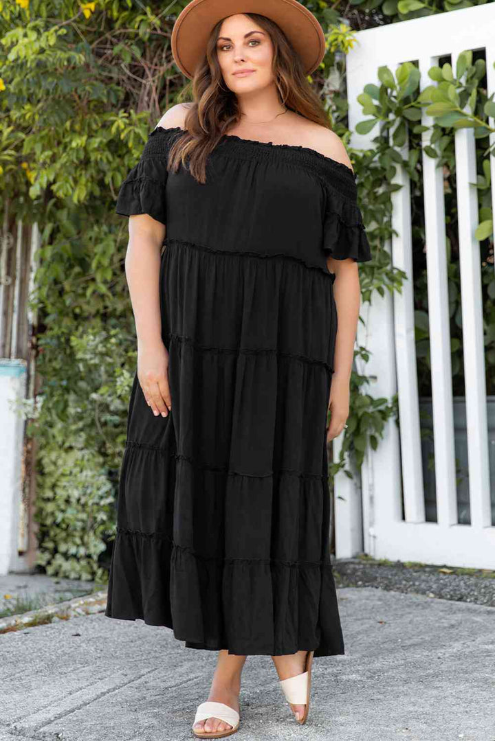 Plus Size Off-Shoulder Ruffle Trim Maxi Dress