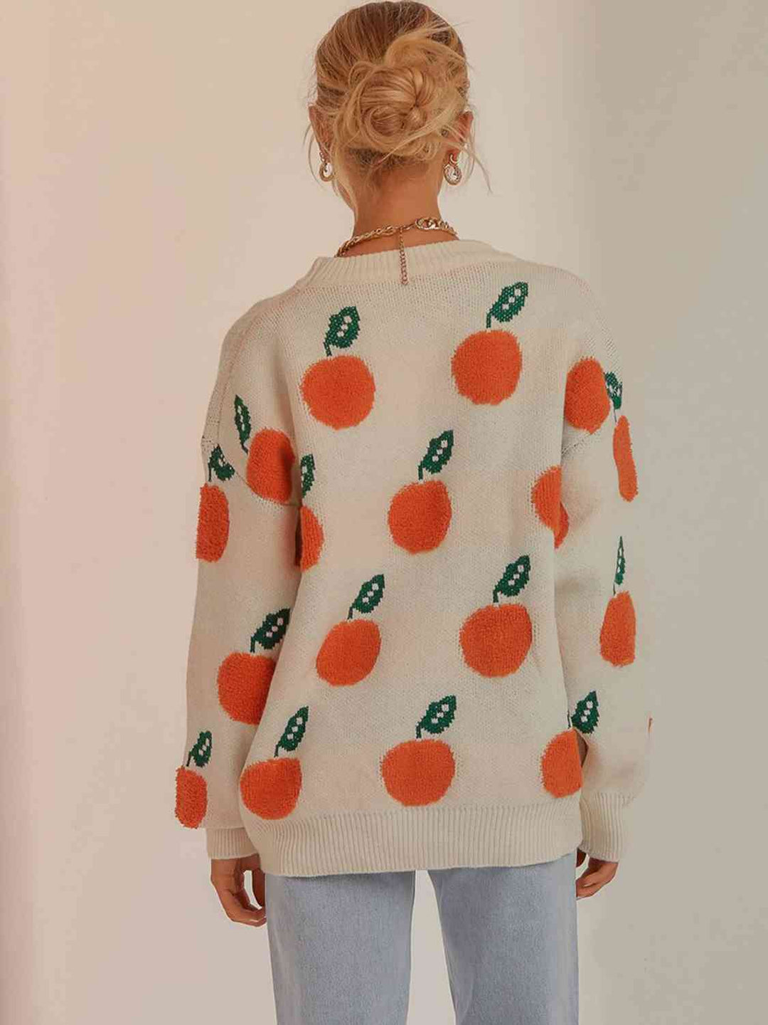 Printed Round Neck Drop Shoulder Sweater