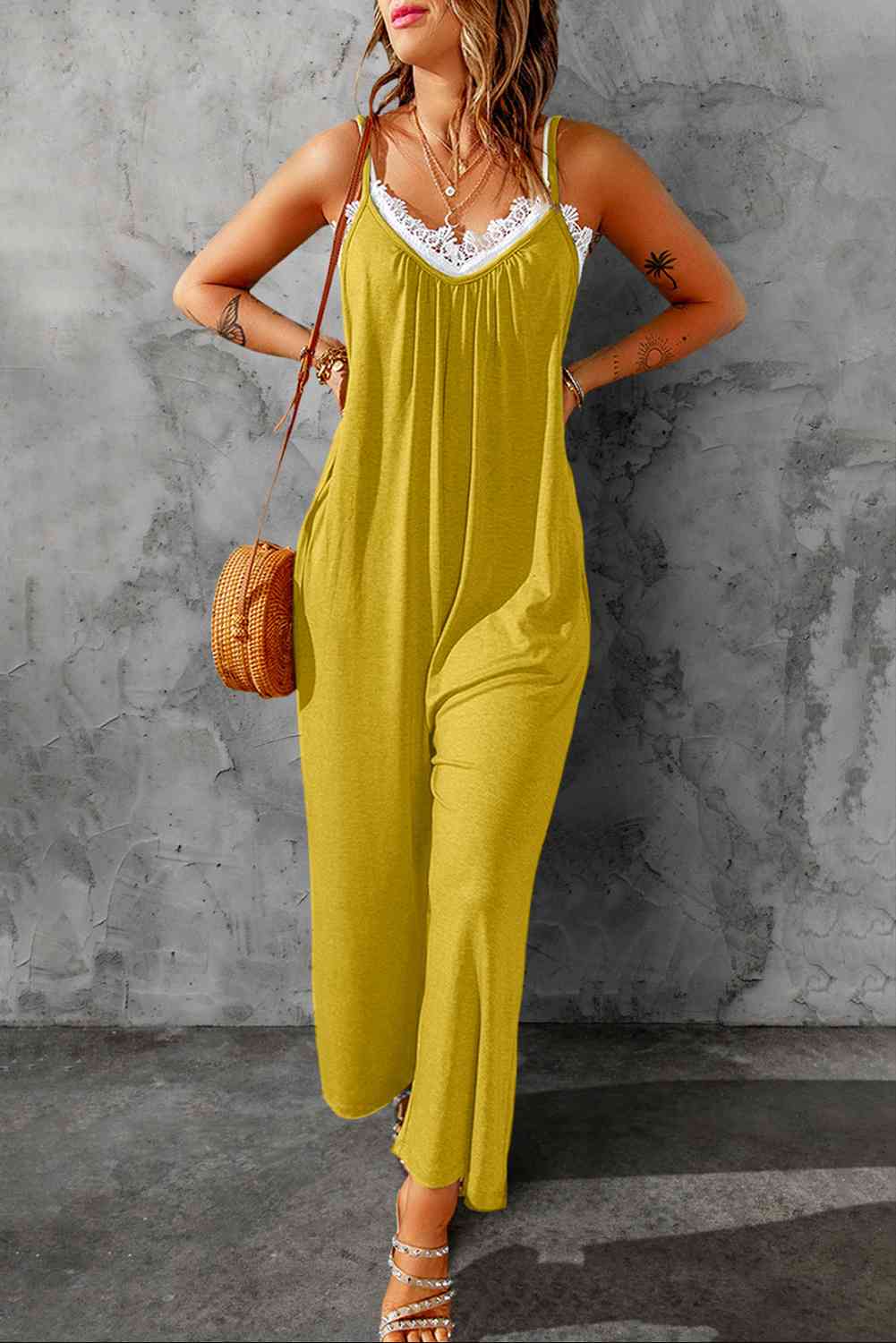 Spaghetti Strap Wide Leg Jumpsuit