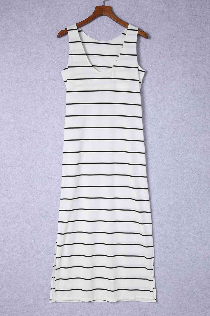 Striped Slit Sleeveless Maxi Dress