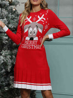 MERRY CHRISTMAS Graphic Pleated Sweater Dress