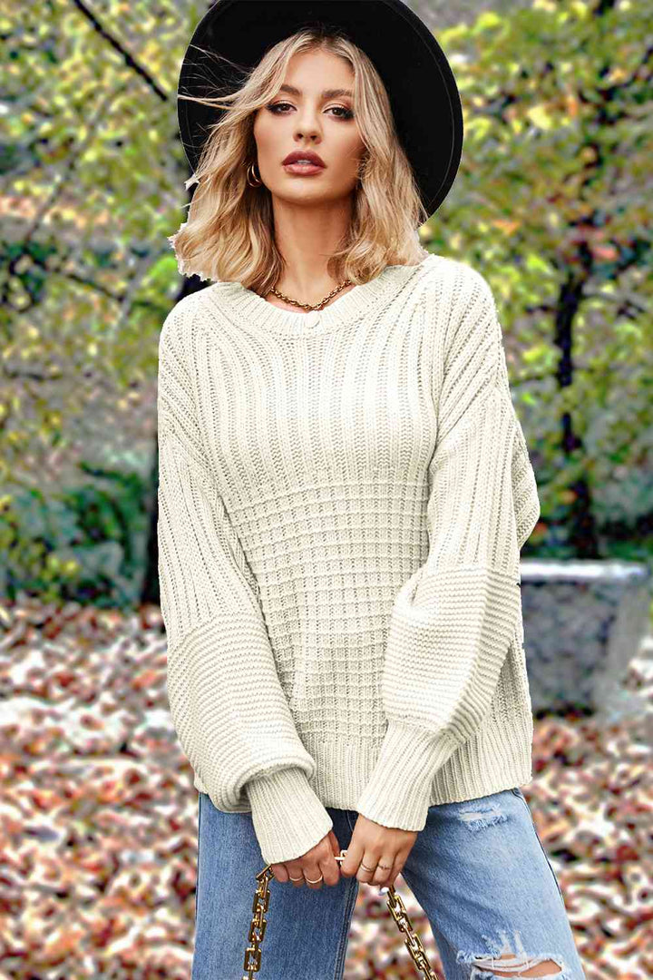 Round Neck Lantern Sleeve Sweater