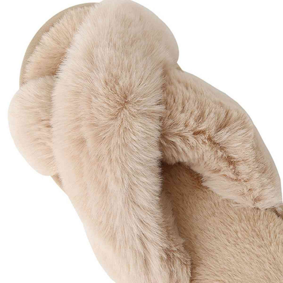 Faux Fur Crisscross Strap Slippers