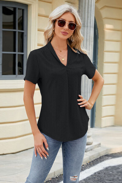 Eyelet Short Sleeve Blouse