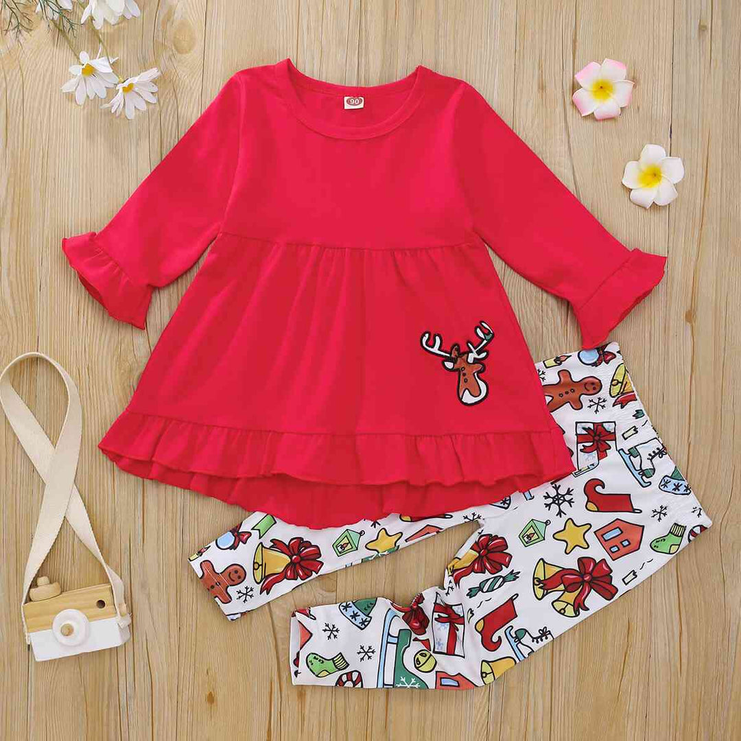 Kids Girl Graphic Dress and Printed Pants Set