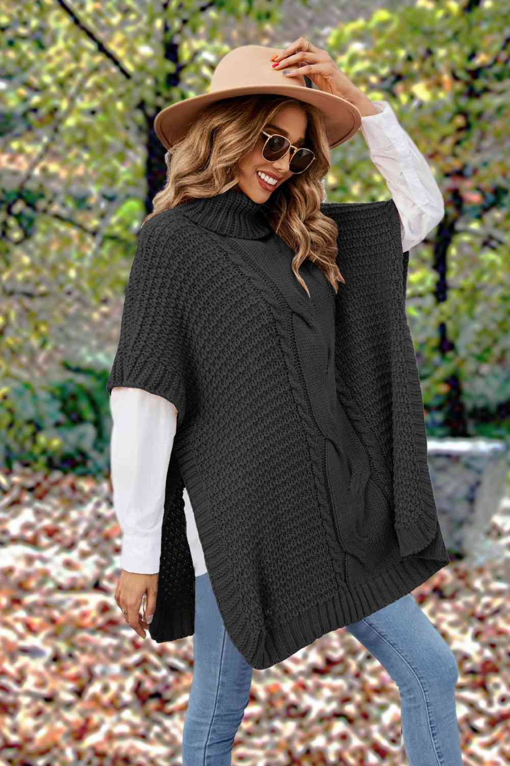 Turtleneck Slit Short Sleeve Sweater