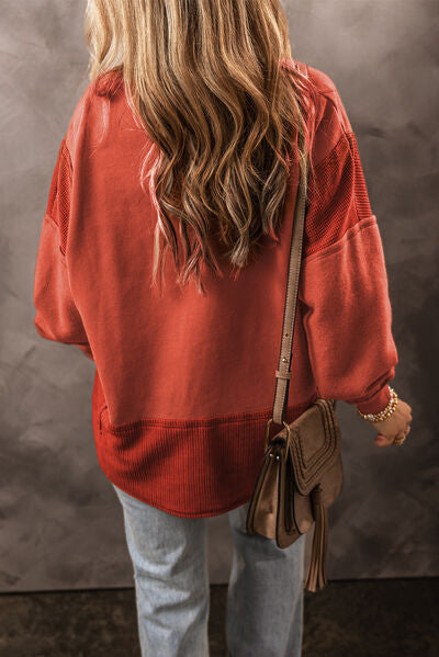 Notched Lantern Sleeve Dropped Shoulder Sweatshirt