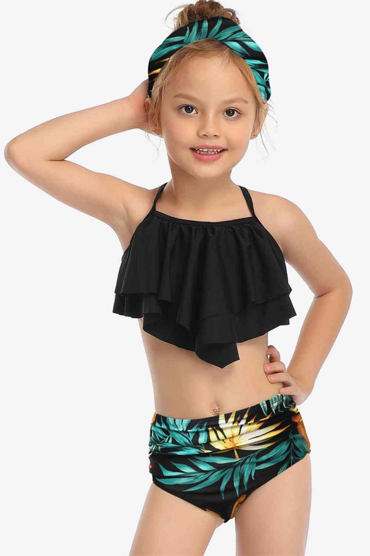 Printed Crisscross Layered Two-Piece Swim Set