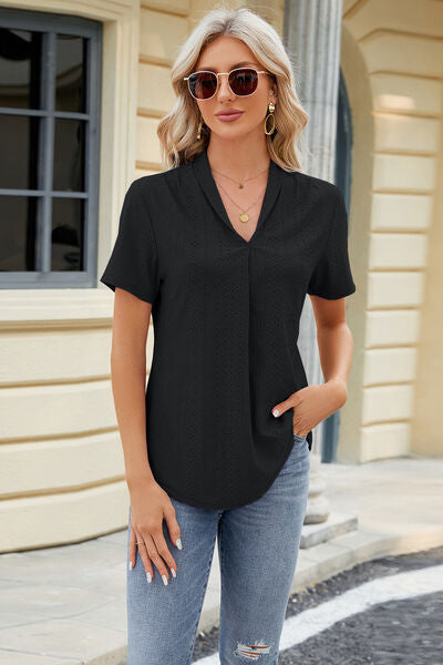 Eyelet Short Sleeve Blouse