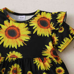 Sunflower Print Top and Distressed Denim Shorts Set