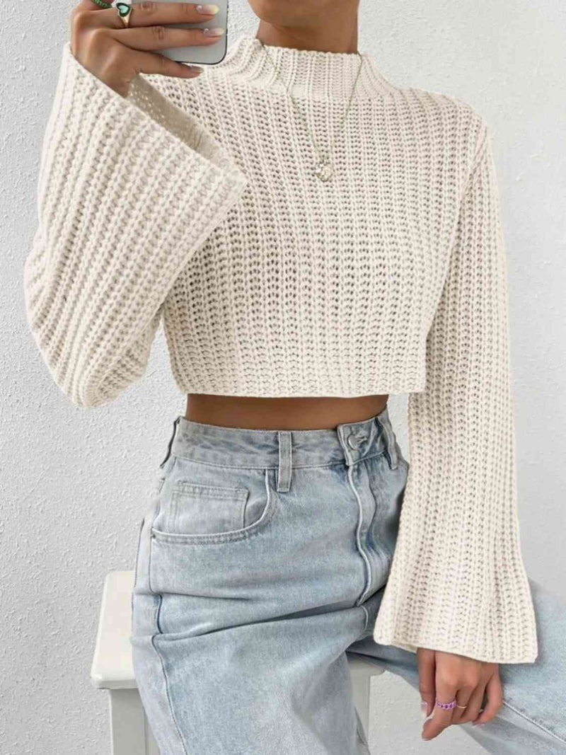 Mock Neck Long Sleeve Cropped Sweater