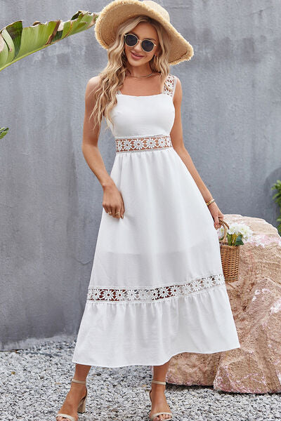 Spliced Lace Square Neck Sleeveless Midi Dress