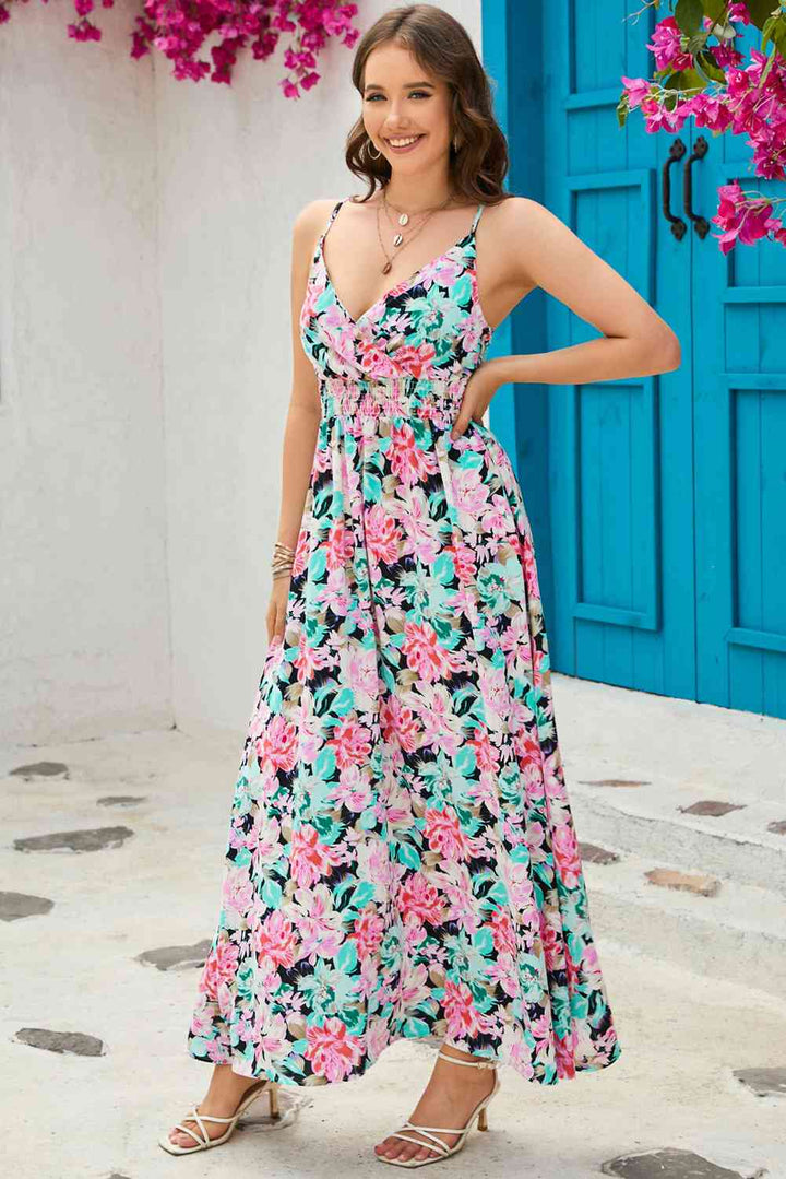 Floral Spaghetti Strap Surplice Neck Maxi Dress