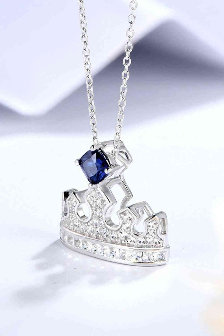 Zircon Lab-Grown Sapphire Crown Shape Pendant Necklace