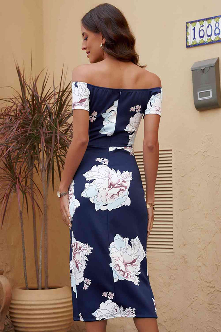 Printed Off-Shoulder Split Dress