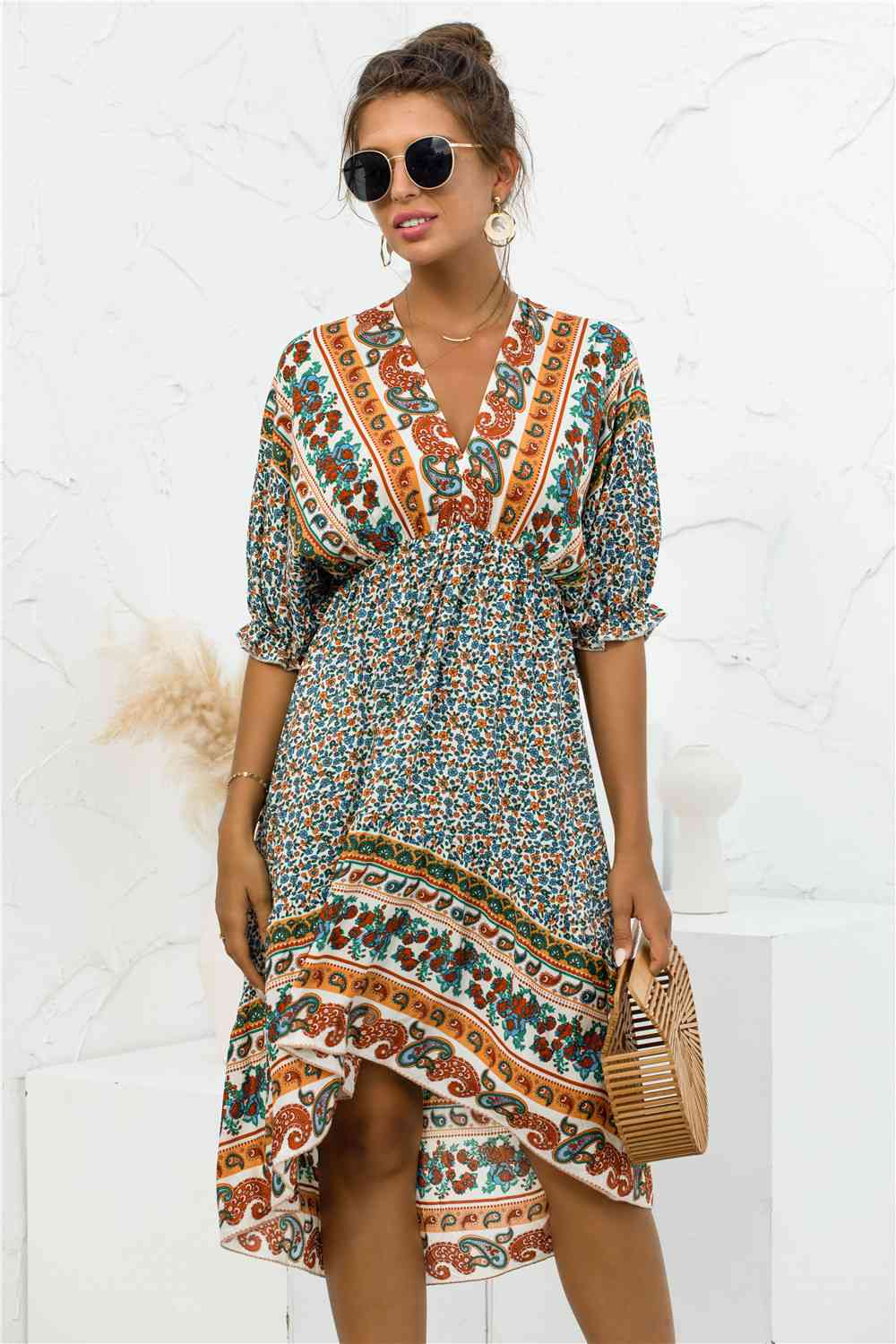 Printed Bohemian V Neck Dress