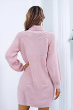 Buttoned Turtleneck Long Sleeve Sweater Dress