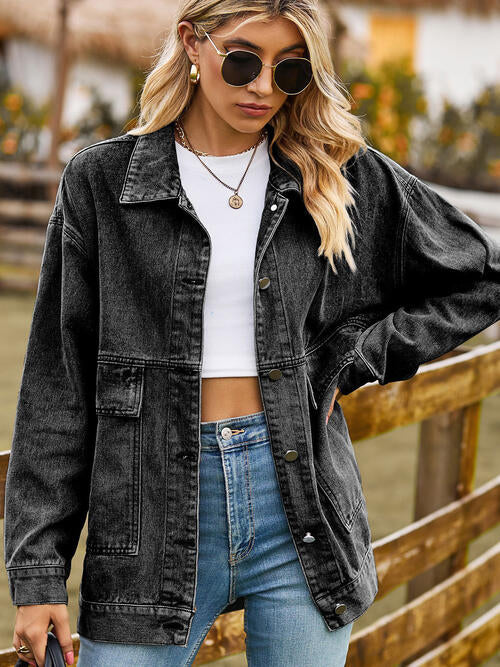 Collared Neck Button Up Denim Jacket