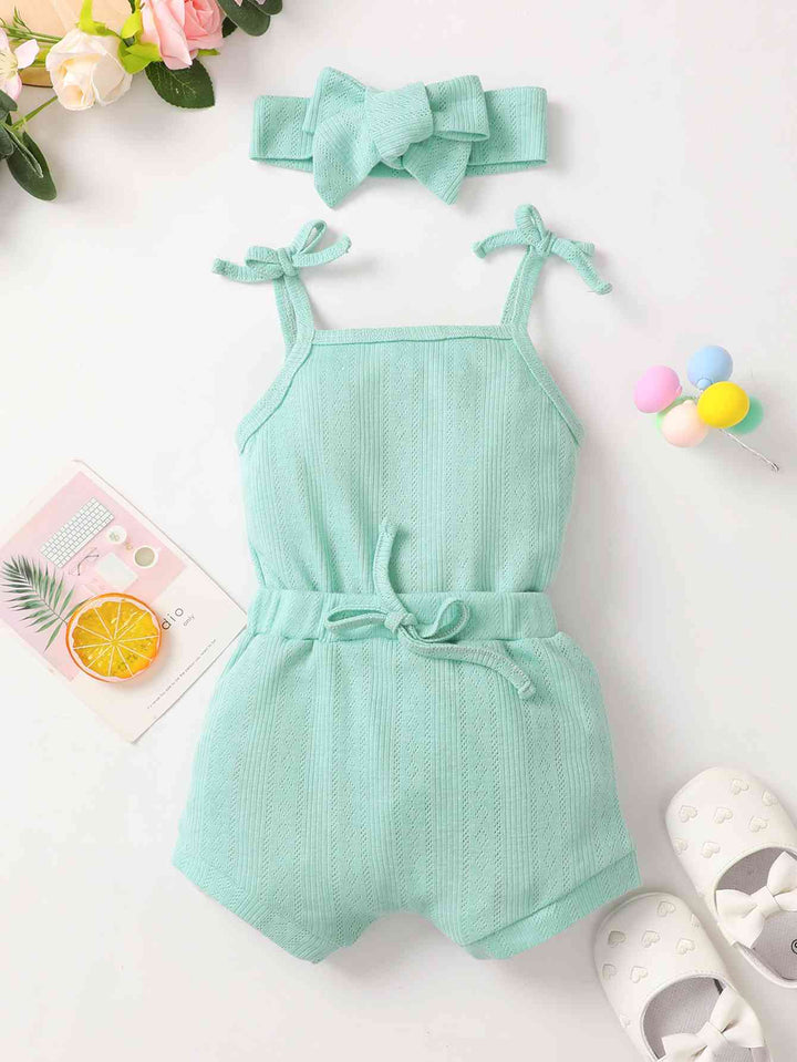 Baby Girl Waffle-Knit Tie-Shoulder Top and Shorts Set