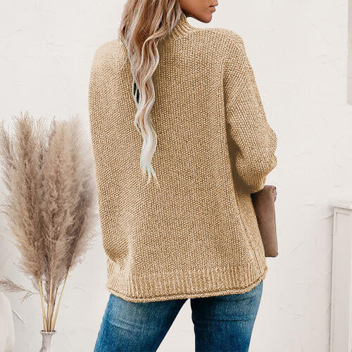 Mock Neck Dropped Shoulder Long Sleeve Sweater