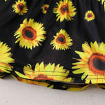 Sunflower Print Top and Distressed Denim Shorts Set