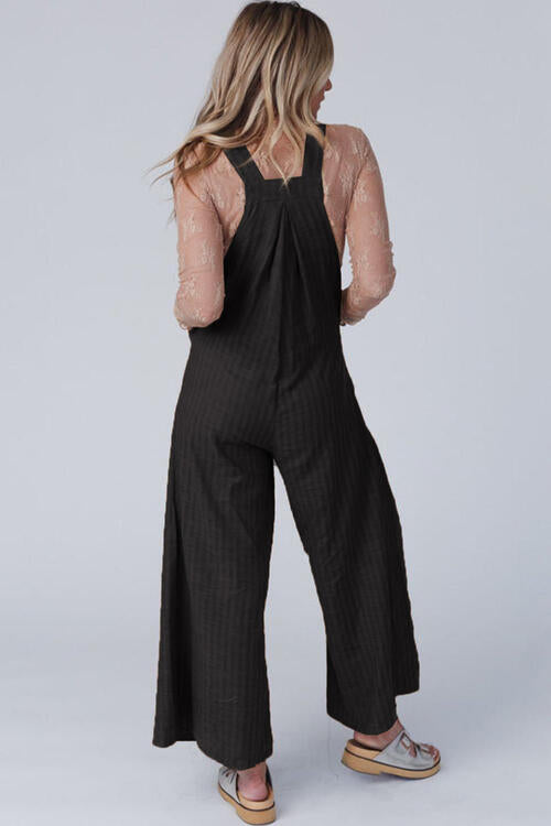 Texture Buttoned Wide Leg Overalls