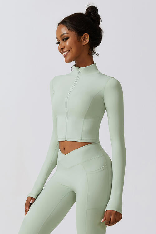 Zip Up Long Sleeve Cropped Active Top