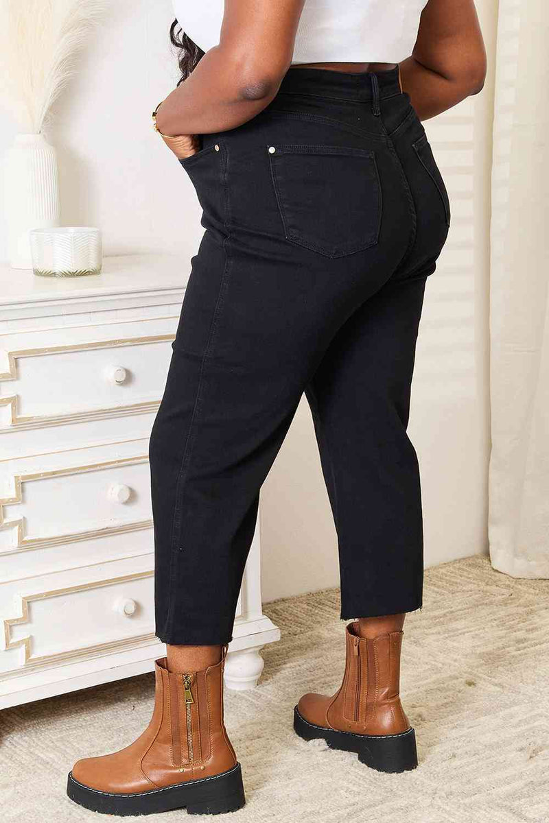 Judy Blue Full Size High Waist Wide Raw Hem Cropped Jeans