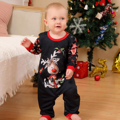 Baby Reindeer Graphic Round Neck Jumpsuit