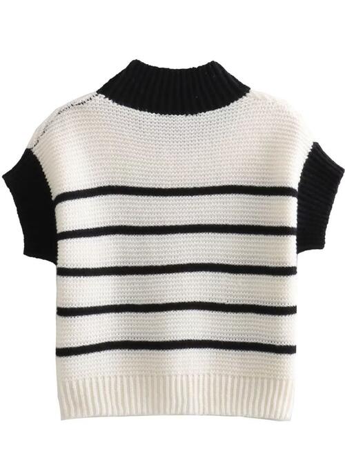 Striped Round Neck Short Sleeve Sweater