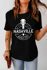 Western NASHVILLE MUSIC CITY Cuffed Graphic Tee Shirt