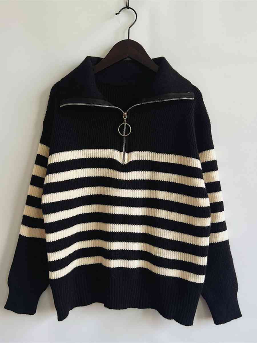 Striped Half Zip Collared Sweater