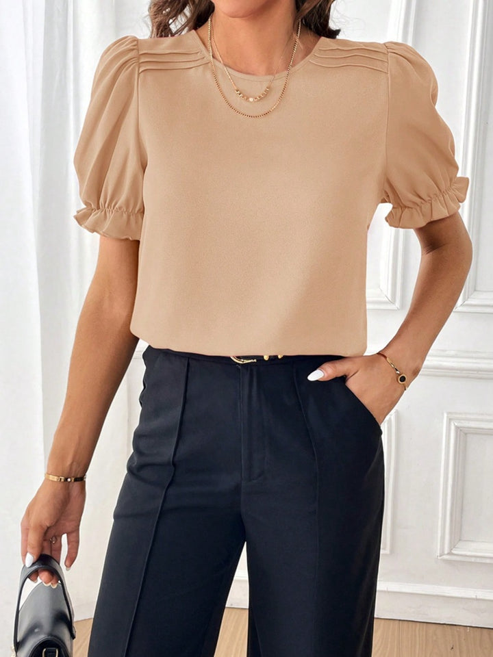 Round Neck Flounce Sleeve Blouse