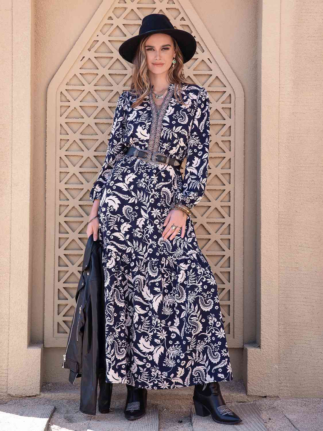 Printed Notched Neck Maxi Dress