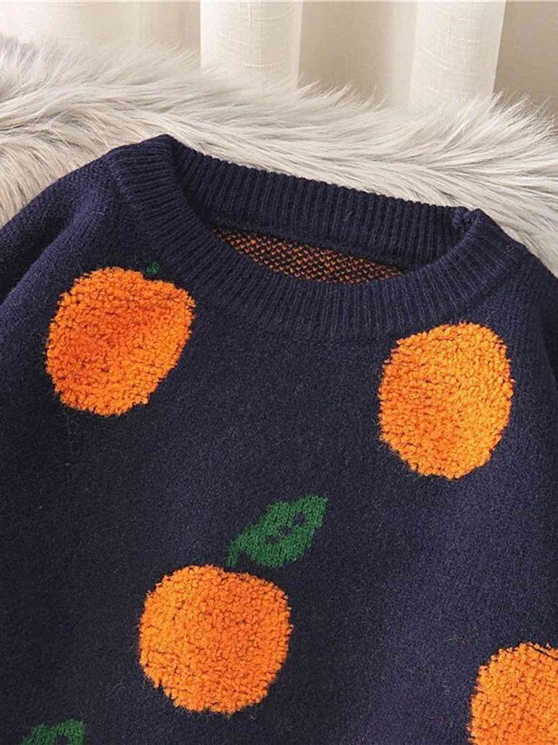 Printed Round Neck Drop Shoulder Sweater
