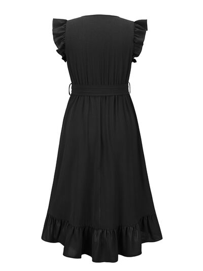 Tied Surplice Ruffle Hem Dress