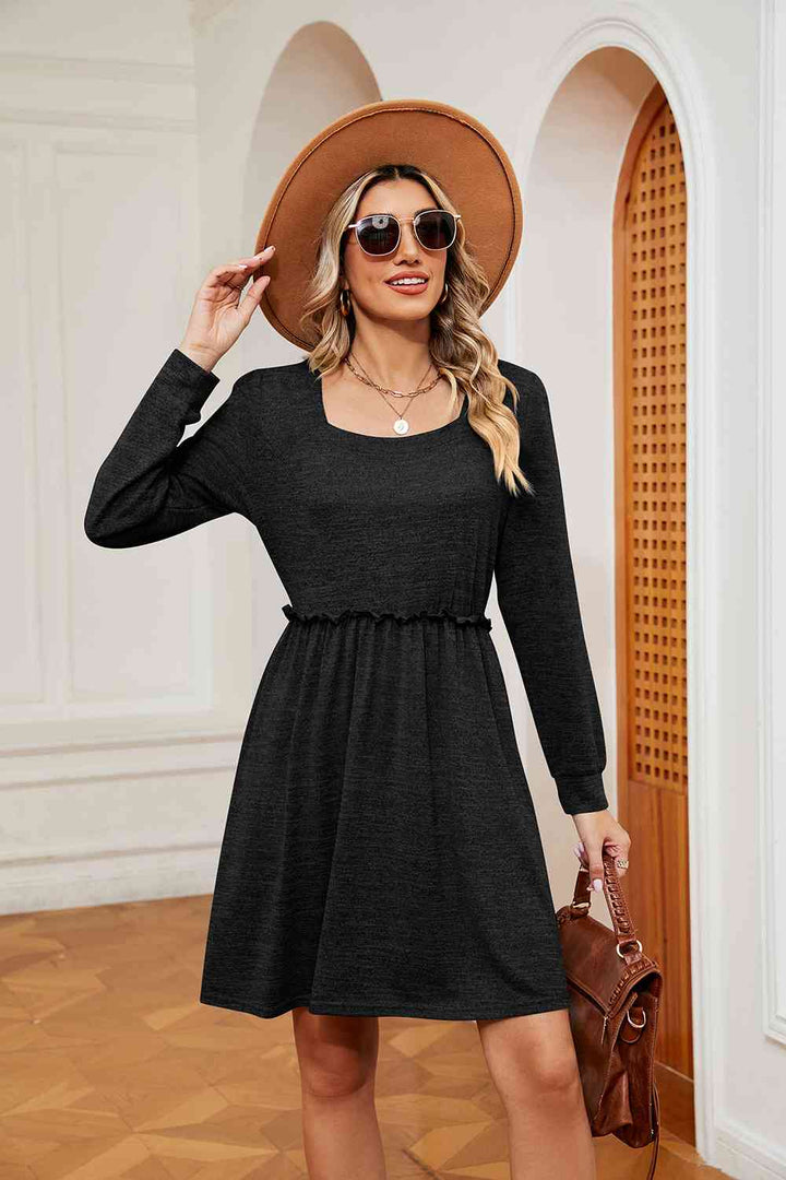 Square Neck Long Sleeve Dress