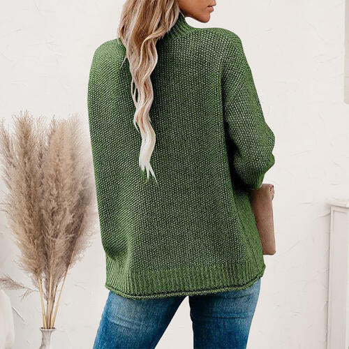 Mock Neck Dropped Shoulder Long Sleeve Sweater