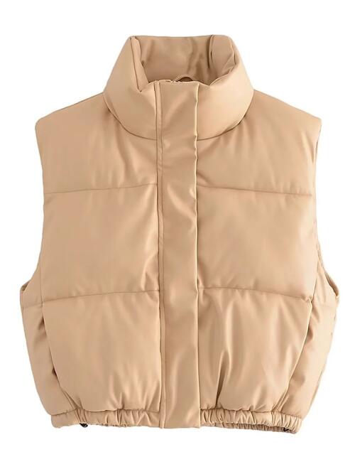 PU Leather Zip Up Drawstring Vest