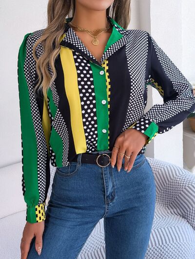 Polka Dot Contrast Long Sleeve Shirt