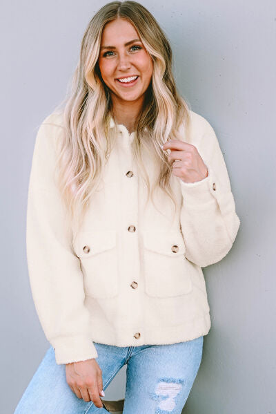 Fuzzy Button Up Faux Fur Outerwear