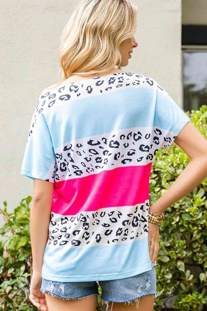 Leopard Print Color Block Tee Shirt