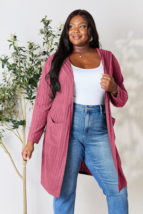 Basic Bae Full Size Ribbed Open Front Long Sleeve Cardigan