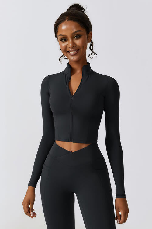 Zip Up Long Sleeve Cropped Active Top